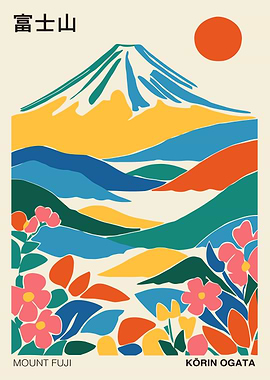 Mount Fuji Landscape with Flowers