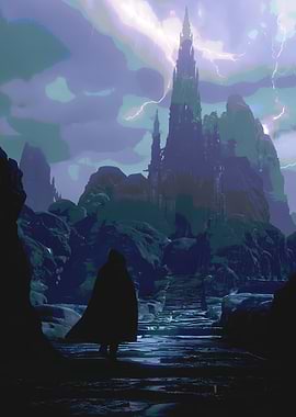 Dark Fantasy Castle Under Lightning Storm