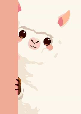 Cute Alpaca Peeking from Behind a Pink Panel