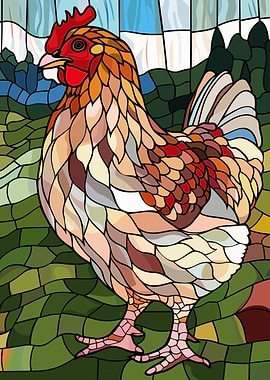 Stained Glass Chicken in a Field
