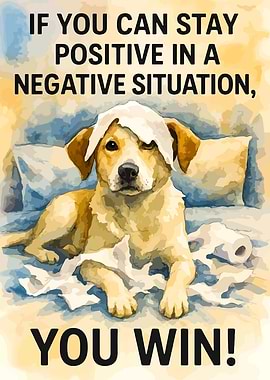 Dog with towel on head, inspirational quote