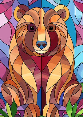 Stained Glass Bear Portrait