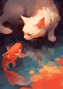 Cat and Koi Fish Painting
