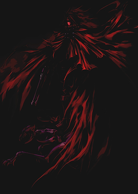 Dark Figure with Red Cloak and Skeleton