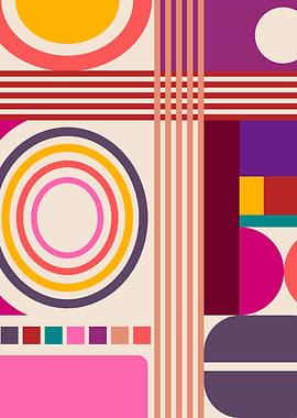 Abstract Geometric Composition with Circles and Stripes