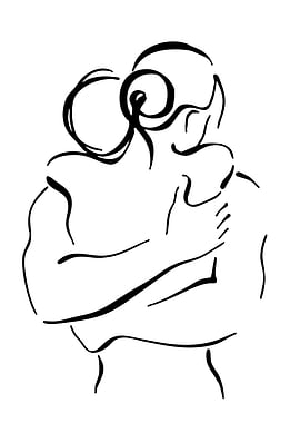 Couple embracing line art