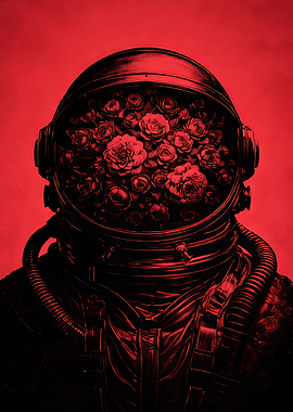 Astronaut helmet filled with roses