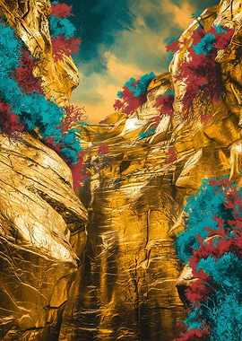 Golden Canyon with Colorful Flora