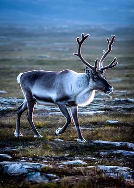 Reindeer in a Tundra Landscape