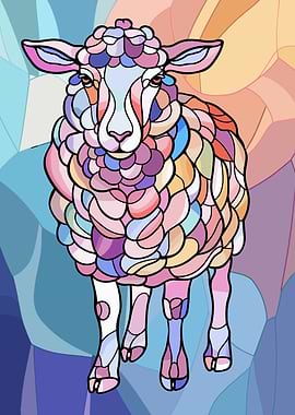 Colorful Stained Glass Sheep