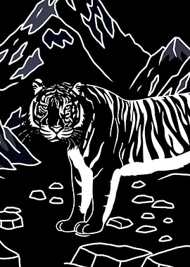 Tiger in a Mountainous Landscape