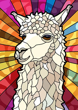 Stained Glass Alpaca Portrait