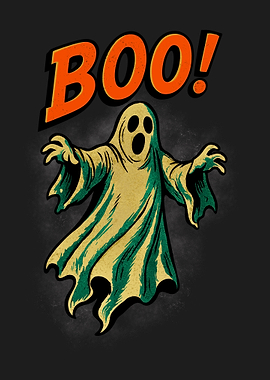 Retro Ghost 'BOO!' Halloween Art