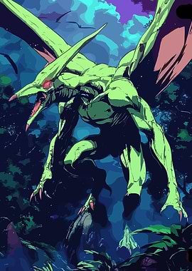 Green Dragon Monster in Dark Forest