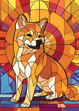 Shiba Inu Stained Glass Art