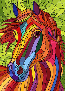 Colorful Stained Glass Horse Portrait