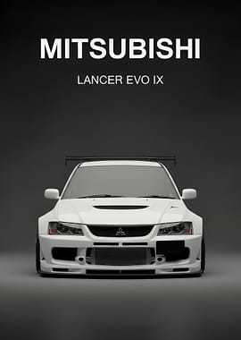 white Mitsubishi Lancer Evo IX poster