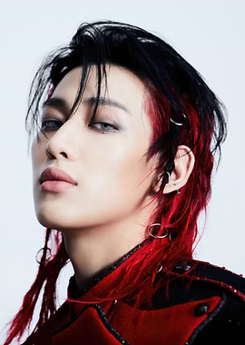 K-Pop Idol with Red and Black Hair bambam