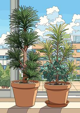 Potted Plants on a Balcony