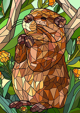 Stained Glass Groundhog in Nature