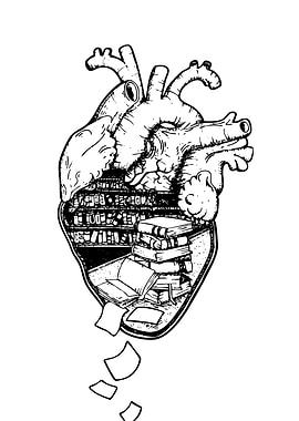 Heart Library with Falling Papers
