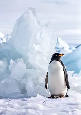Penguin in an icy landscape