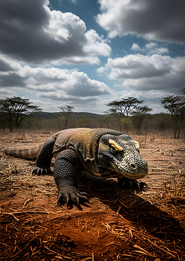 Komodo Dragon in Dry Landscape