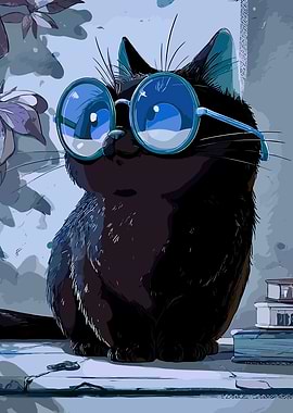 Black cat wearing glasses
