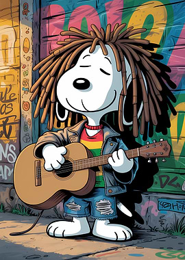Snoopy with Dreadlocks Playing Guitar