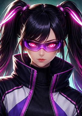 Cyberpunk Anime Girl with Pink Accents