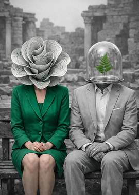 Surreal Couple with Nature Heads