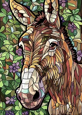 Stained Glass Donkey Portrait