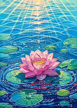 Pink Lotus Flower in Water
