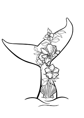 Floral Whale Tail Tattoo Design