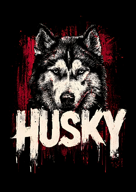 Husky Dog Portrait with Text