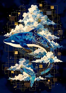 Whimsical Orca in Celestial Clouds