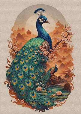 Peacocks in a Japanese Landscape