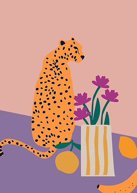Cheetah with Fruit and Flowers