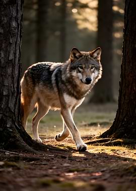 Wolf walking in a forest