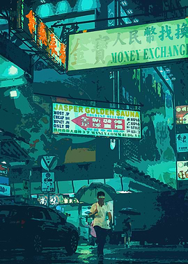 Neon Hong Kong Street Scene