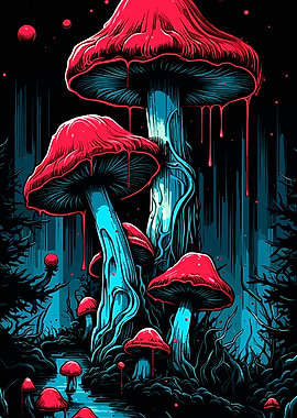 Psychedelic Forest Mushrooms