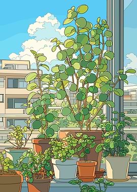 Potted plants on a windowsill