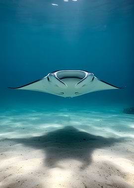 Manta Ray Swimming Over Sandy Ocean Floor