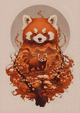 Red Panda Landscape Art