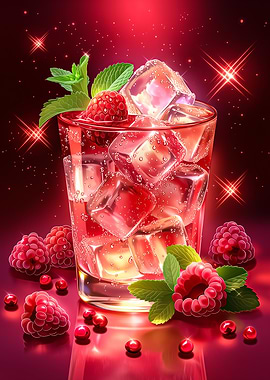 Raspberry Ice Drink with Mint