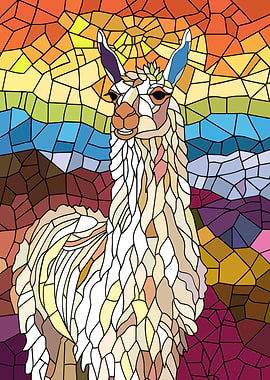 Stained Glass Llama Portrait
