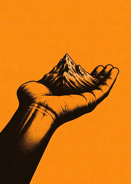 Hand holding a mountain