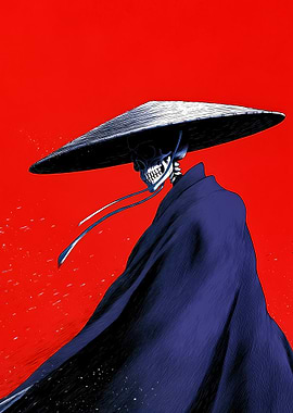Skeleton Samurai in a Conical Hat