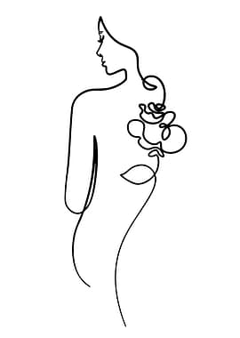 Minimalist Line Art of Woman and Flower