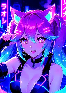 Cyberpunk Anime Girl with Cat Ears